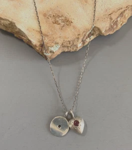 JANE DIAZ Sterling Silver 16" Thin Cable Chain Necklace with Heart & Disc Charms - Picture 1 of 11