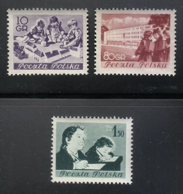 Poland 1953 MNH Mi 834-836 Sc 605-607 Education, school, studies, children ** - Image 1 of 2