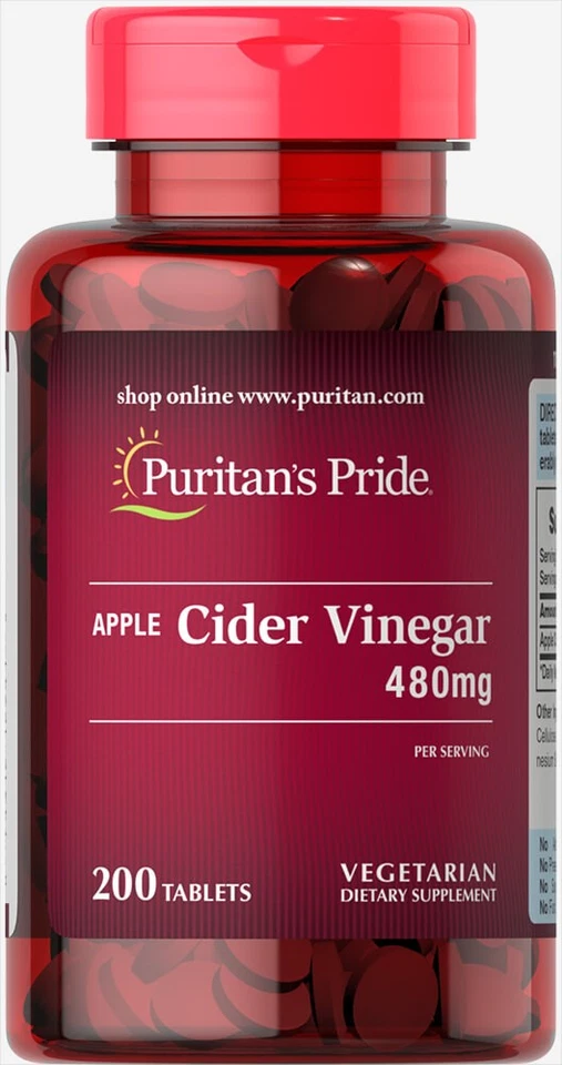 Puritan's Pride Apple Cider Vinegar 480 mg - 200 Tablets - Image 1 of 1