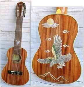 Alulu Solid Acacia Koa Tenor Guitarlele classical head type Eagle inlaid HU1271 - Picture 1 of 17