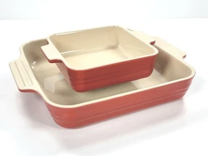 Le Creuset Set di Piatti da Forno Quadrati in Gres 23 cm e 14 cm ~ Carminio (Rosso) - Foto 1 di 9