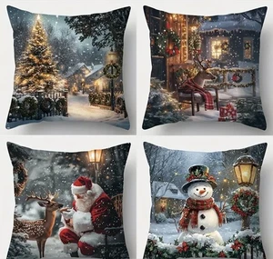 X4 cushion set  18”x18”with inserts Christmas tree Santa reindeer festive scene  - Picture 1 of 1