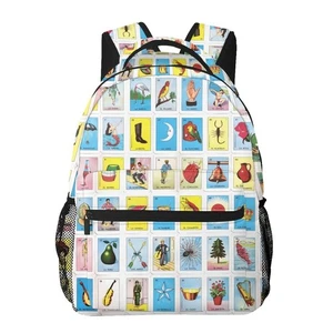 Fun Mexican Loteria Card Pattern Backpack for School Laptop Bags Casual - Picture 1 of 7