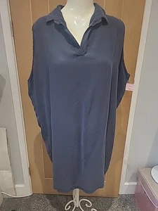 Ladies Italian Cotton Navy Blue Sleeveless Cut Out Back Shift Shirt Size L/XL... - Picture 1 of 4