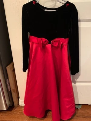 Bonnie Jean de segunda mano parte superior de terciopelo negro inferior rojo manga larga fiesta vacaciones 6X Foto 1 de 3