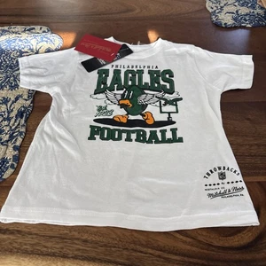 NIÑOS NIÑOS/NIÑAS Philadelphia Eagles Mitchell & Ness CAMISETA BLANCA TALLA 4 NUEVA CON ETIQUETAS - Imagen 1 de 6
