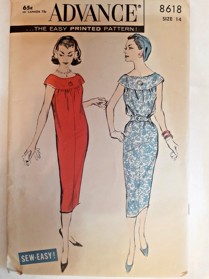 Advance 8618 Chemise Dress Sewing Pattern Ladies 14 VTG 50's Cut Straight Easy - Image 1 of 4
