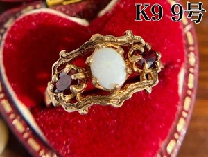 9k Gold British Vintage Nat. Opal Garnet Ring US:5 UK:J Gold-tested Engraved 375 - Picture 1 of 22