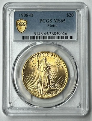 1908-D $20 Saint Gaudens Gold Double Eagle PCGS MS65 w/Motto NEW LISTING PQ! - Image 1 of 4