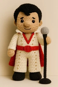 Knitted Knitting DK Pattern Only Elvis Presley King of Rock Roll 20cm Tall - Picture 1 of 1
