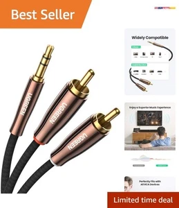 2M RCA to 3.5mm Male Audio Cable - Durable Braided Design & Gold Connectors - Picture 1 of 9