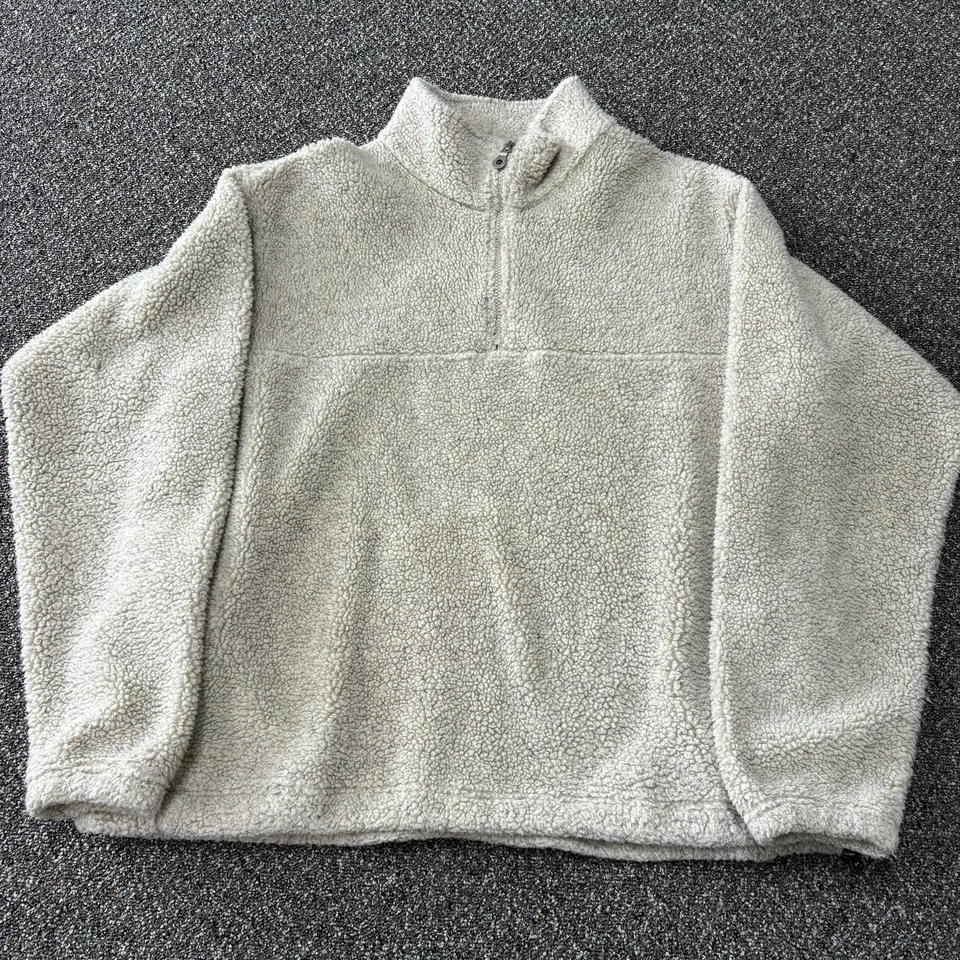 Años 90 Lands End Deep Pile Cremallera Vellón Cuarto Cremallera Avena Crema Raro XL Foto 1 de 4