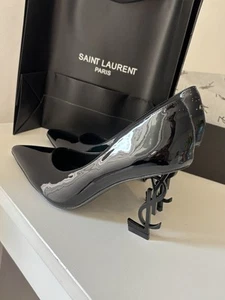 Saint Laurent OPYUM Shoes, Size UK6, Black Patent Leather Iconic YSL Heel - Picture 1 of 9