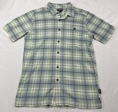 Patagonia Mens M Short Sleeve Shirt Organic Cotton Blue Green Plaid Button Down - Image 1 of 4