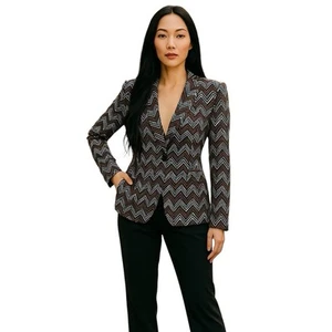 Giacca blazer tuta cappotto Trina Turk marrone nero bianco stampa tribale a righe taglia 2 - Foto 1 di 4
