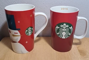 2 muñeco de nieve Starbucks Christmas Red Guiñando un ojo 2012 y taza de café roja 2015 alta 16 oz - Imagen 1 de 11