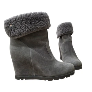 UGG Kyra Gray Suede Women's Wedge Ankle Boots Sherling Lining Size  9 - Picture 1 of 16