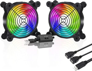 U1207 Dual-Ball Bearing USB Cooling Fan – 120mm Rainbow LED, 3-Speed Control - Picture 1 of 12
