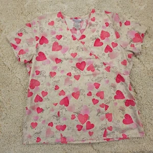 SB Scrubs Women's Short Sleeve V Neck Pocket Scrubs Shirt Large Hearts Love  - Picture 1 of 8