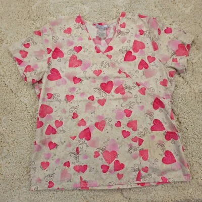 SB Scrubs Women's Short Sleeve V Neck Pocket Scrubs Shirt Large Hearts Love  - Image 1 of 4