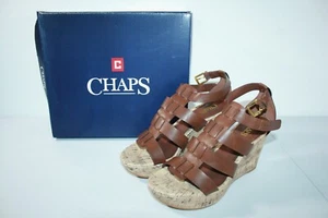 Sandalias Chaps Alessandra de cuero marrón corcho para mujer con tiras tacón de cuña talla 9 B - Imagen 1 de 9