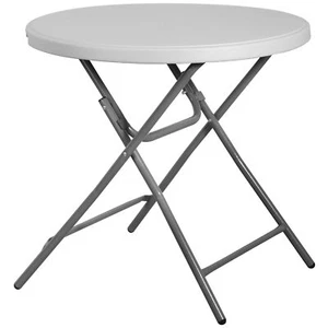 32" Round High Top Folding Table Indoor Outdoor Plastic Bar Height Table White - Picture 1 of 22