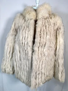 Vintage Saga Furs Genuine Silver Gray Fox Fur Coat Jacket Pockets Women's Sz L - Picture 1 of 13