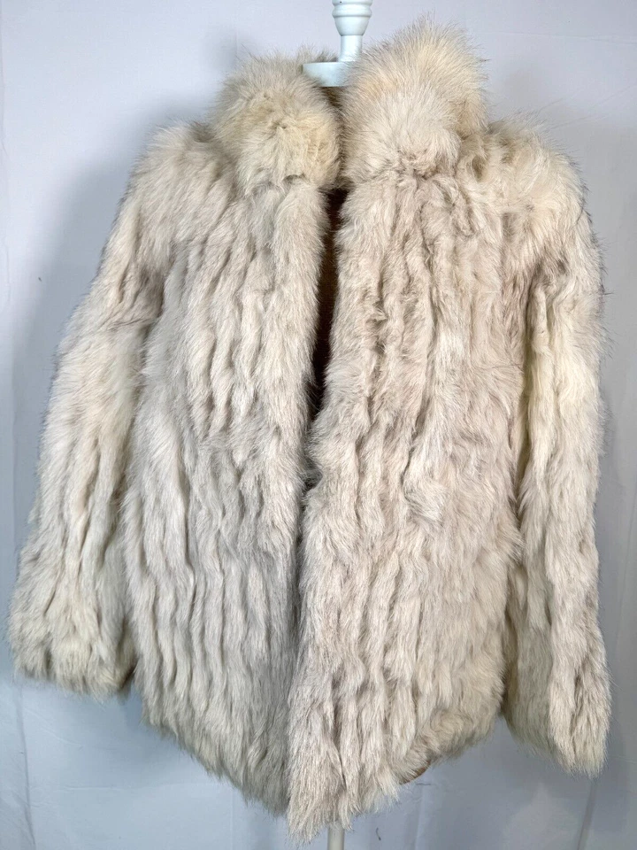 Abrigo Chaqueta Bolsillos Para Mujer Vintage Saga Furs Genuino Gris Plateado Piel Zorro Talla L Foto 1 de 4