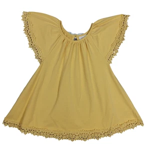 Shabby Chic Girls Tunic Size 4T Yellow White Bow and Keyhole Back Cap Sleeves - Picture 1 of 7