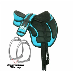 Turquoise Treeless Freemax Synthetic Horse Tack Saddle + Girth (10" -19") F/S. - Picture 1 of 6