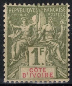 TIMBRE COTE D' IVOIRE TYPE GROUPE 1F VERT-OLIVE N° 13 NEUF SANS GOMME - Picture 1 of 2