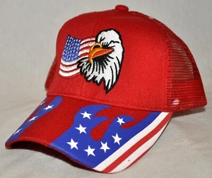 USA Eagle Flag Stars & Stripes Vented Red Adjustable Fit Baseball Hat New - Picture 1 of 3