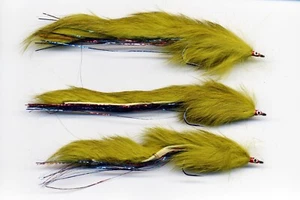 Pike Flies: Olive Bunny Pike flies x 3 size 3/0 approx 130mm long (code 270C) - Picture 1 of 3