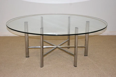 Mid Century Modern Chrome & Glass Round Coffee Table 40" Cover