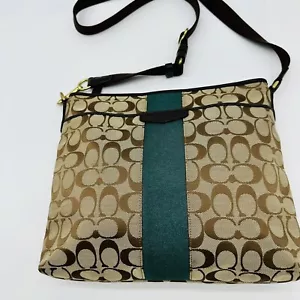 Coach Signature Stripe Crossbody Racing Green Messenger Bag - Picture 1 of 21