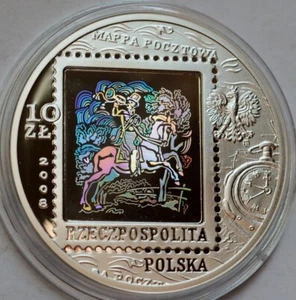 10 Zlotych, 2008 Poland, 450 Years of the Polish Postal Service, Hologram Ag - Picture 1 of 2