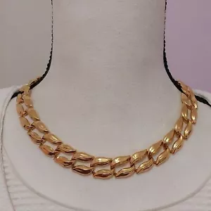 Vintage NAPIER High Gloss Gold Tone Wide Link Chain Collar Necklace Statement - Picture 1 of 6