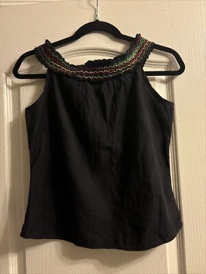 复古 EUC Xhilaration 刺绣露肩无袖上衣黑色女孩 XL 码 — 第 1/4 张图片