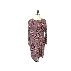 Alfani Stretch Sheath Dress Women's Sz 2X 3X Pink Black Animal Print Long Sleeve - Picture 1 of 12