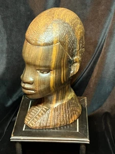 Wood African Tribal Head Bust Heavy Hard Wood Hand Carved Vintage - Picture 1 of 6
