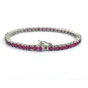9.00Ct Round Pink Ruby Lab-Created Women's Tennis Bracelet 14K White Gold Finish - Picture 1 of 6