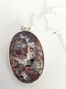 Ciondolo Drusy Agata Pizzo Pazzo Viola Naturale Argento Sterling 925 24" Curb Chain - Foto 1 di 13