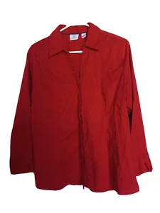 Lee Women Top Large Red Button Up Collar 3/4 Sleeve Riders Easy Care - Picture 1 of 3