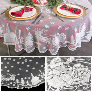 Christmas Tablecloth White Snow Vintage Lace Dining Table Cover Wedding Decor - Picture 1 of 30