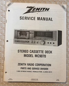 Feb/80 Zenith Model MC9070 Stereo Cassette Deck  Cassette Service  Manual - Picture 1 of 1