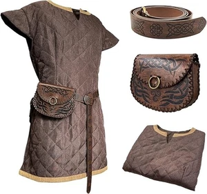 Medieval Costume Tunic With Vintage Belt and Bag, Mercenary Knight Body Cloth XL - Picture 1 of 5