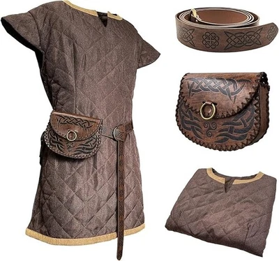Medieval Costume Tunic With Vintage Belt and Bag, Mercenary Knight Body Cloth XL - Image 1 of 4