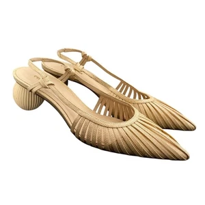 Cult Gaia Alia Raffia Pointed Toe Slingback Heels Sphere Heel Size 39 Statement - Picture 1 of 16