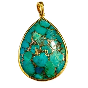 QVC  Anhänger 925 er Sterling Silber vergoldet rekonstruierter Türkis Tropfen - Bild 1 von 5