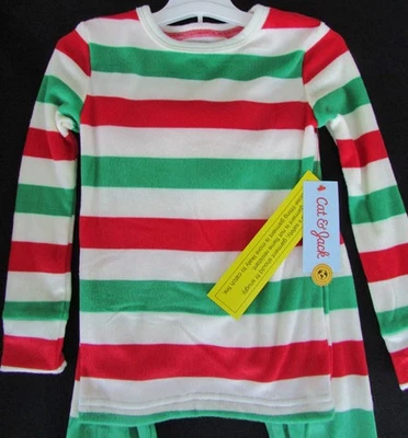 Cat & Jack kids pajamas size 4 red white green stripe holiday Christmas NEW soft - Image 1 of 2